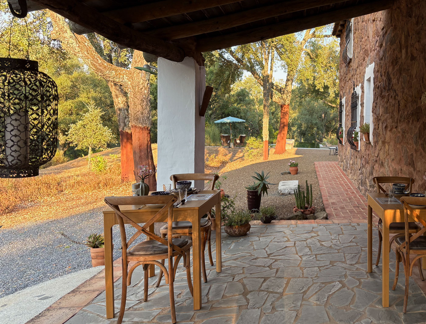 Zona de desayuno al lado de la piscina ecológica